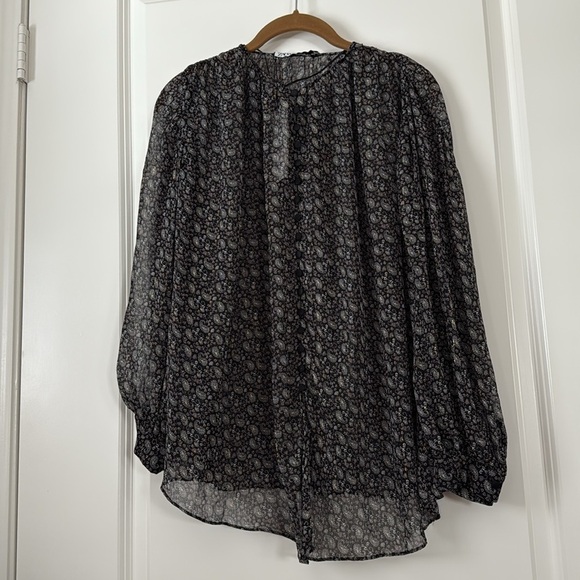 NWT ZARA Sheer Paisley Button Front Top Black XS - Picture 4 of 6